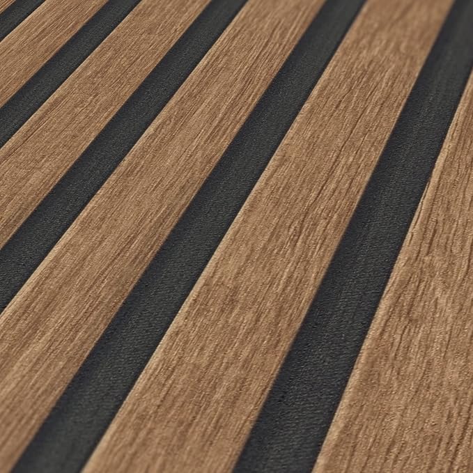 A.S. Création Wallpaper Wood Panels - Brown, Black - Striped Wood Wallpaper 395.99in x 27.56in Made in Germany - 391098