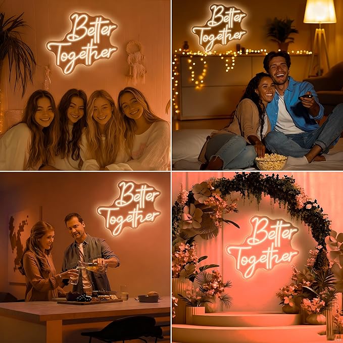 Better Together Neon Sign, Cool Dimmable Light Up USB Powered LED Engagement Wedding Celebration Neon Light Hanging for Wall Decor Bedroom Bar Club Valentine's Day Party Graduation Girs Gift (Better Together)