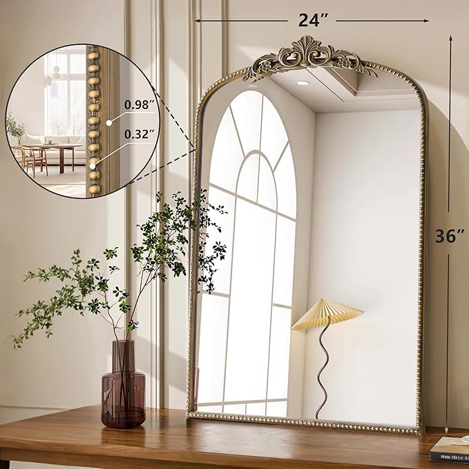 Micasso Ornate Antique Gold Mirror: 24"x 36" French Baroque Arched Mirror - Traditional Vintage Mirrors for Wall/Mantel/Entryway/Bathroom/Hallway - Home Decor for Living Room