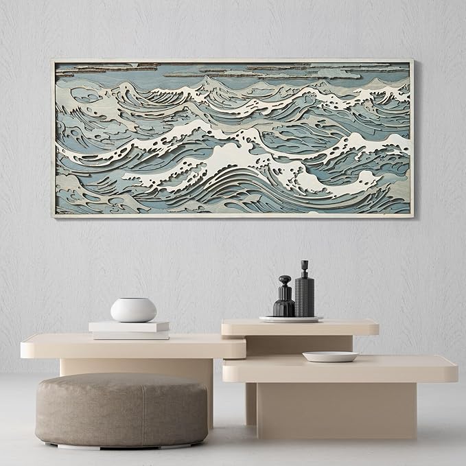 NEODECO Parametric Wood Waves wall decor, 3D wood wall sculpture, Waves in the Stormy Ocean Wood Wall Art, Abstract wall decor, Acoustic wall panel (Large)
