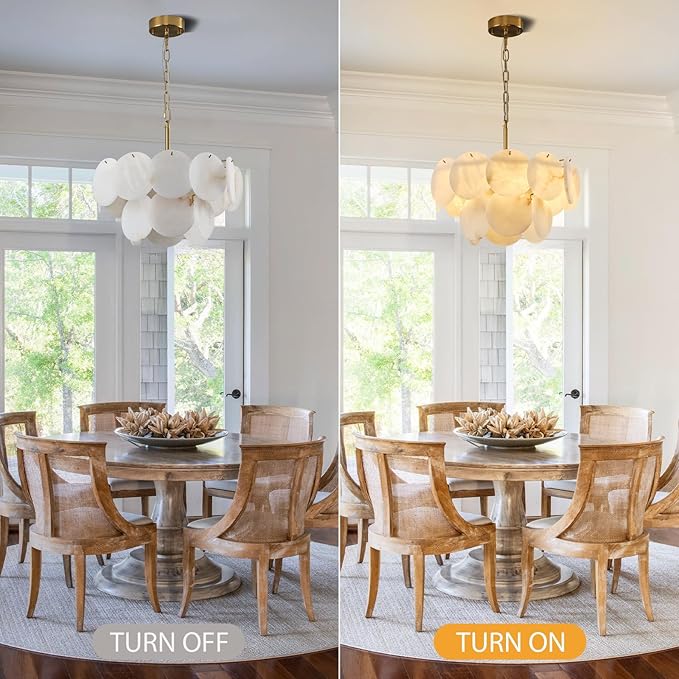 Alabaster Round Chandelier, 18.1" Natural Spanish Marble Stone Texture Chandeliers, 4-Light Dimmable Alabaster Chandelier, Modern Luxury Lighting for Living Room, Bedroom, Hallway