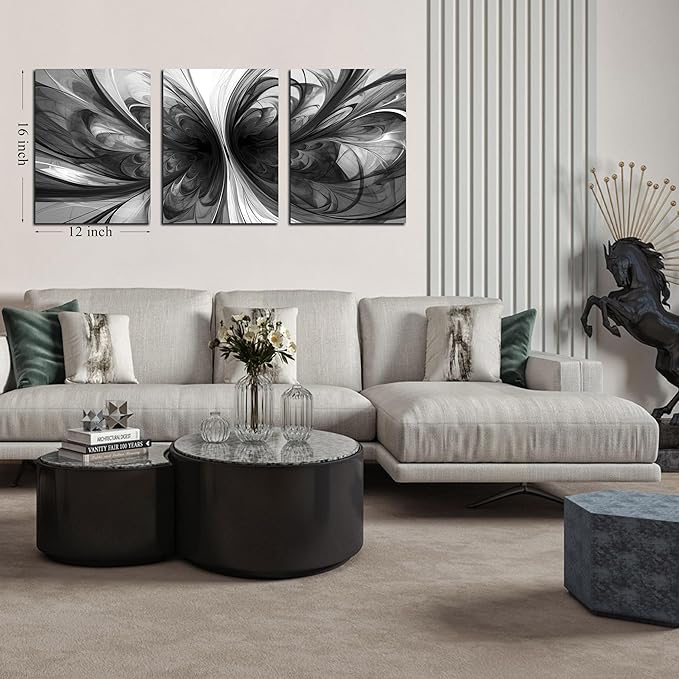 Black and White Pictures for Wall,Abstract Canvas Wall Art for Living Room,3 Piece Wall Art Bedroom 12 x 16 Inch Each Panel