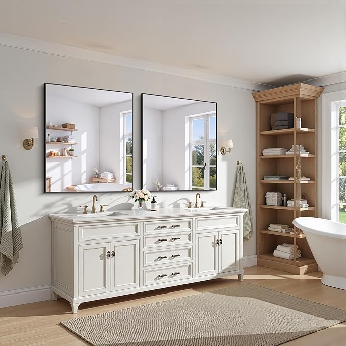 KOCUUY Bathroom Mirror 36"x40", Black Bathroom Mirrors for Over Sink, Shatterpoof Large Vanity Mirror, Metal Framed Black Wall Mirror for Bedroom Living Room and Entryway (Horizontal/Vertical)