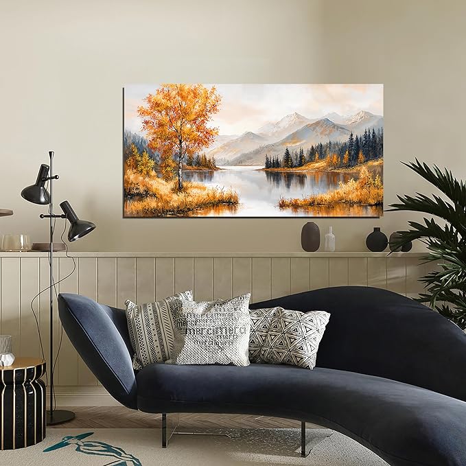 Canvas Wall Art Decor Art Work for Wall Decor Yellow Botanical Wall Art Prints Vintage Landscape Wall Art Decorations Lakeside Art Work for Walls Bedroom Ofiice Wall Art Aesthetic 20" X 40"