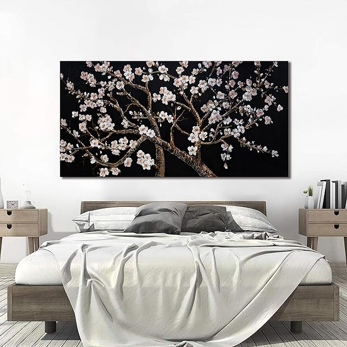 Large Canvas Wall Art Decor Oversized Black and White Wall Art For Living Room Tree of Life Wall Art Prints Canvas Art Wall Decor Flowers Artwork for Walls Bedroom Home Aesthetic Decor 29" x 58"