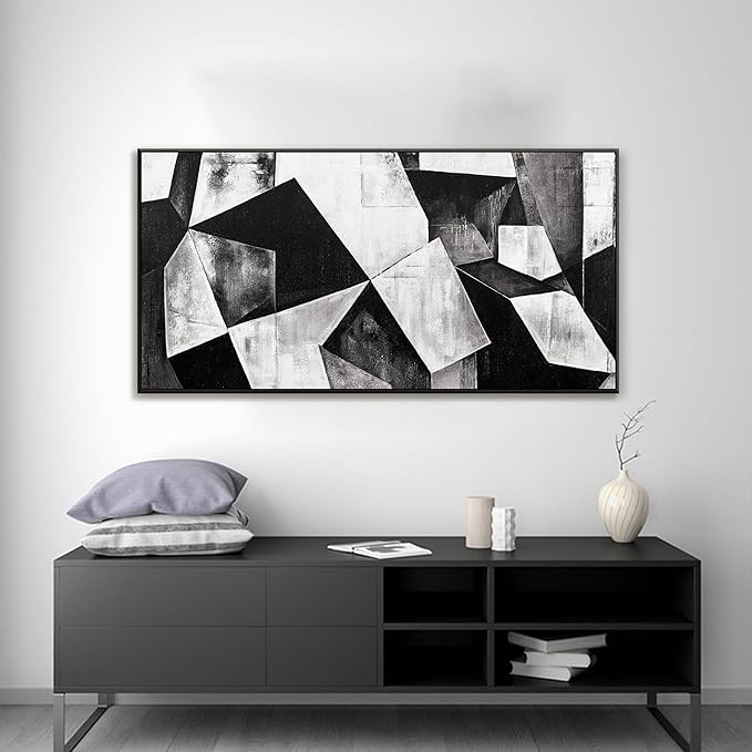 Canvas Art Wall Decor Print Black And White Abstract Wall Art For Living Room Pictures Geometric Color Block Abstract Wall Decor Painting Picture For Bedroom Home Artwork 24 X 48 In With Framed