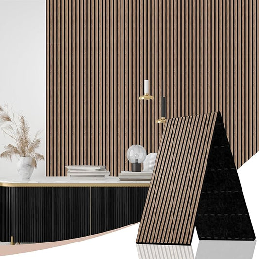 AKK-Stave Acoustic Wood Slat Wall Panels, Foldable Panels 94.5" X 23.6 "X 0.7" 15.5 ft² 3D Fluted Sound Absorbing Panel, for Interior Decoration (Walnut 4#)