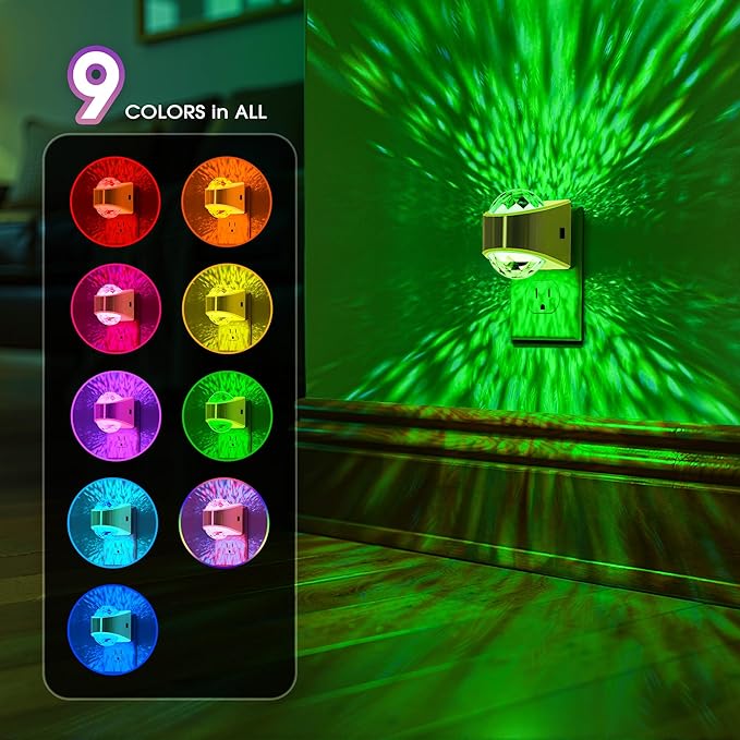 Night Lights Plug into Wall, Star Projector for Bedroom, Gold Night Light Projector for Kids, 9-Color RGB Galaxy Nightlight with Dusk to Dawn Sensor for Bathroom, Home Gaming Room Decor Gifts