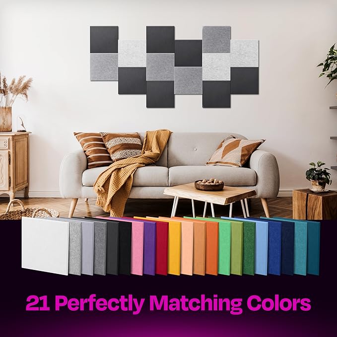 Acoustic Panels 12-Pack Soundproof Wall Panels 12"X12"X0.4" Sound Panels High Density Sound Dampening Panels - [Dark Gray Square]