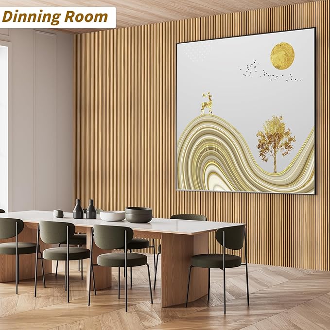 4-Piece Acoustic Wood Wall Panels for Wall and Ceiling, 3D Fluted Soundproof Wood Slat Wall Panels for Interior Wall Decor, 94.5" x 7.9"-Warm Teak