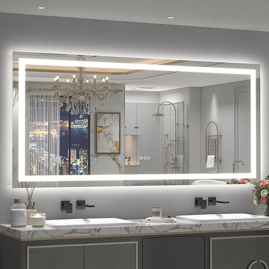 LED Bathroom Mirror for Wall 84x40, Large Lighted Vanity Mirror with Lights, Dimmable, Anti-Fog, Shatter-Proof, Memory, ETL Listed (Front Lights + Backlit)