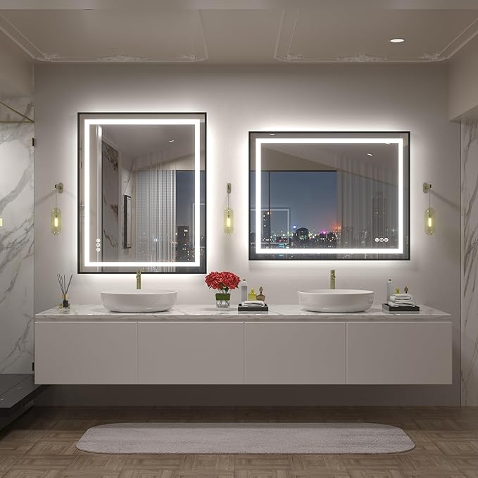 40x32 LED Bathroom Mirror with Black Frame, Dimmable Vanity Mirror with Lights for Wall, Backlit and Front Lighted, Memory, Anti-Fog, ETL Listed(Horizontal/Vertical)