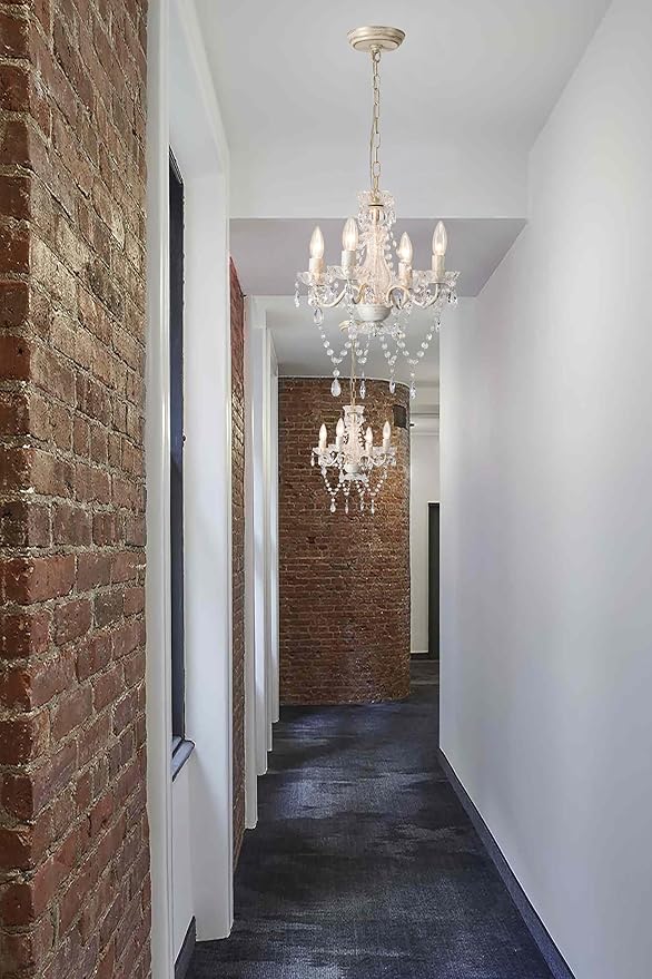 LaLuLa White and Gold Chandelier French Country Chandelier Lighting Mini Acrylic Crystal Chandelier 4 Light Modern Chandelier Lighting for Bedroom