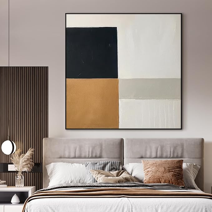 36"x36" Large Framed Wall Art - Geometric Abstract Black, White, and Gold (Frame Assembly Required)