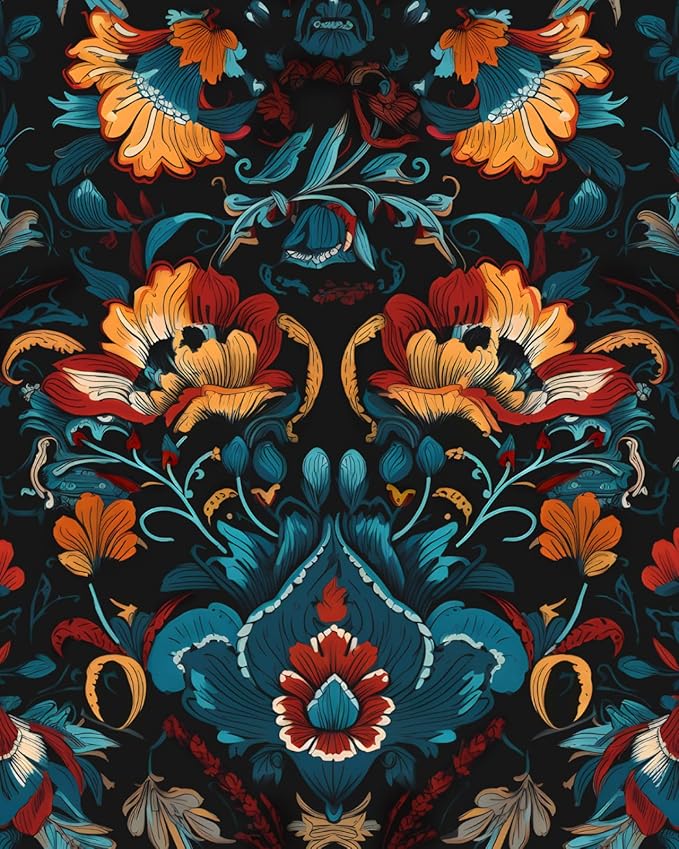 Black Floral Peel and Stick Wallpaper Boho Leaf Contact Paper Red Flower Removable Self Adhesive Waterproof Wall Paper for Cabinet Drawers Wall Decor Renter Friendly 17.5''x118.1''