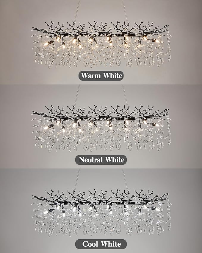 Modern Black Crystal Chandeliers for Living Room, Tree Branch Chandelier 14 Lights Rectangular 47.2" Hanging Pendant Light Fixture for Kitchen Island Dining Room Foyer Entryway