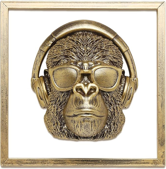 Newinhome Animal Heads Wall Decor (Includes Metal Frame) Resin Animals Sculptures Head Wall Hanging Decoration Gold vintage Wall Sculpture for Living Room Bedroom Office (Gorilla)