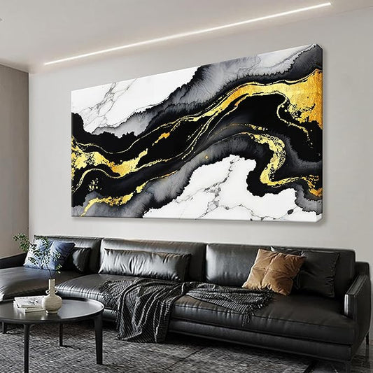 Black And Gold Abstract Wall Art Small Size Home Wall Decoration Modern Minimalist Abstract Wall Decor Canvas Art Wall Decor Marble Texture Painting Pictures For Bedroom Office Artwork 20"X40"
