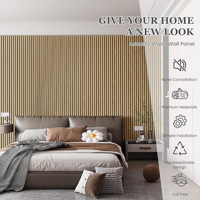 2 Pack 105.9" x 20.5" x 0.8" Acoustic Wall Panels Sound Absorbing, Wood Slat Wall Panels for Wall Decor, Soundproof Wood Wall Panels, Rustic Oak