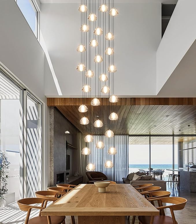 197'' Long Large Crystal Chandeliers 25-Lights LED Chandeliers for High Ceiling Handing Light Fixture for Entrance Hallway Foyer Staircase