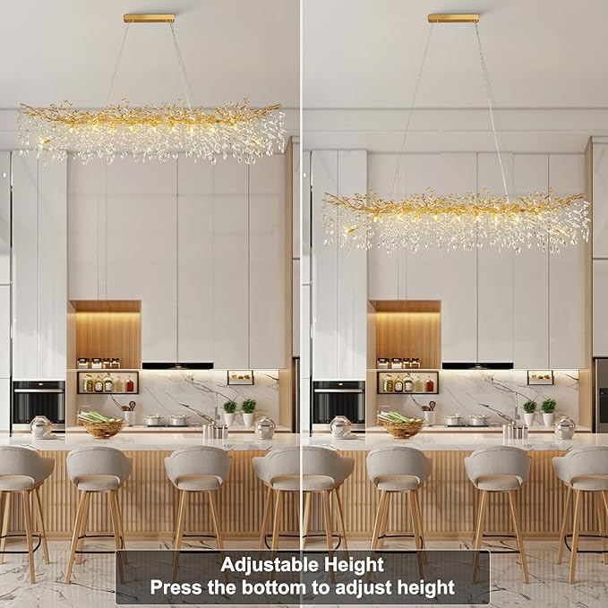 71" Modern Crystal Chandelier, 20-Light Gold Tree Branch Chandelier, Luxury Rectangular K9 Crystal Raindrop Chandeliers for Dining Room, Kitchen Island, Living Room, Contemporary Pendant Light Fixture
