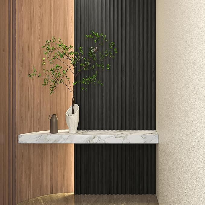 Art3d Slat Wood Wall Paneling for Interior and Ceiling Decoration - Pack of 4pcs + 1pc End-Trim, Size 108 x 5.7in.- Black
