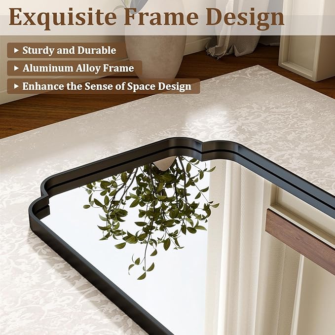 20X30 Inch Black Bathroom Mirror for Wall, Modern Rounded Corner Rectangle Mirror with Non-Rusting Iron Metal Framed Bathroom Vanity Mirror for Over Sink Wall Decor