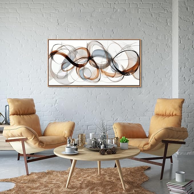 Large Wall Art - Framed Canvas Wall Art for Living Room, Bedroom, Office - Textured Brown Modern Abstract Artwork- Minimalist Home and dining room Decor 20×40IN Wood Frame Dedroom decorations