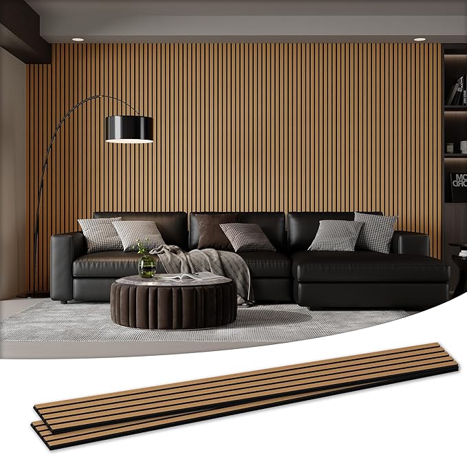 2 Pack 105.9" x 12.6" x 0.8" Acoustic Wall Panels Sound Absorbing, Wood Slat Wall Panels for Wall Decor, Soundproof Wood Wall Panels, Teak