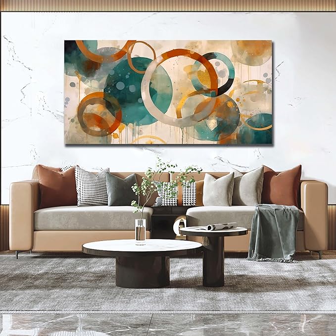CANEITO Abstract Wall Art for Living Room, Circle Canvas Wall-Decor for Bedroom, Geometric Print Artwork, Size 59 x 29 Inches