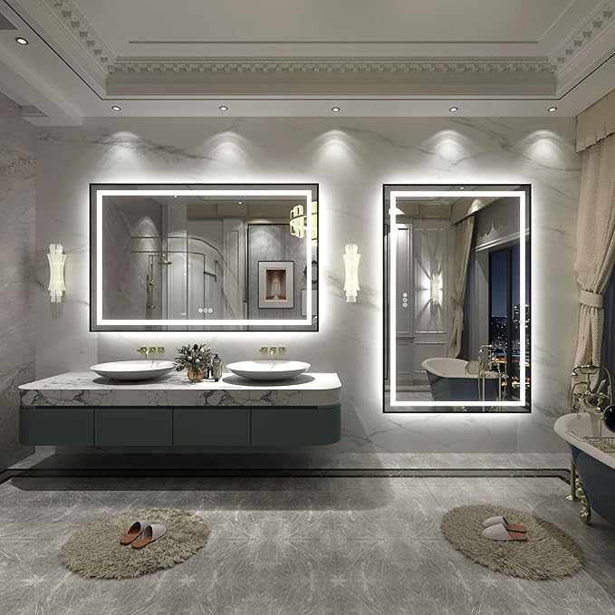 55x40 Framed LED Bathroom Mirror, Large Dimmable Vanity Mirror with Lights, Anti-Fog, Memory, Shatterproof, Backlit and Front Lighted, ETL Listed