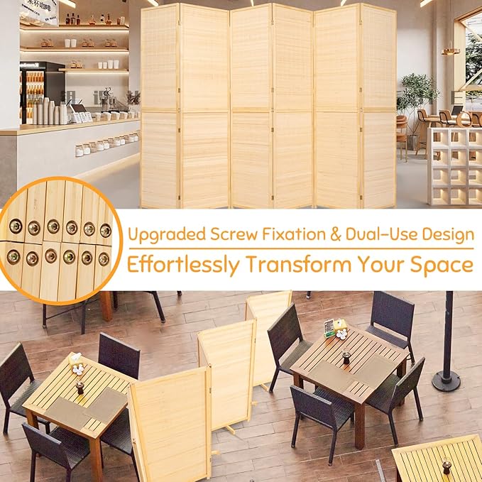 Bamboo Room Divider Folding Privacy Screens, Wall Divider for Room Separation, Portable Room Partitions and Dividers, 5.6FT Bamboo Mesh Woven Room Divider Panel (Beige, 6 Panel)