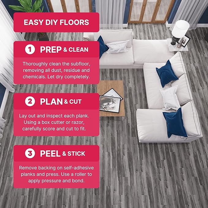 LUCiDA SURFACES Luxury Vinyl Flooring Tiles-Peel and Stick Floor Tile for DIY Installation-Sample Wood-Look Plank-Kiln-Basecore-6 inch x 12 inch