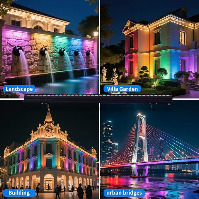 100W Outdoor Wall Washer Light with Remote Control, RGBW 5700K Dimmable Linear Light Bars, 85-265V Waterproof IP67 Outdoor LED Lights Bar for Home Bar Tree, Plug in (2 Pack)