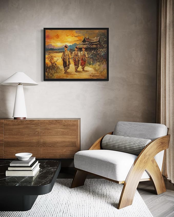 Laos Art Print Poster, Asia Oriental Countries Culture Wall Art Asian Paintings for Bedroom Bathroom Living Room Decor 97 (Laos, 24 x 36 inches, Black Frame)