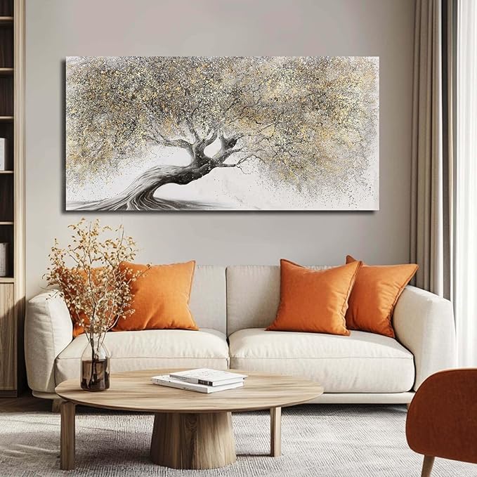 Artexist Gold Tree Landscape Wall Art, 24"x48", Art Deco Nature Wall Decor for Living Room, Bedroom, Kitchen, Office