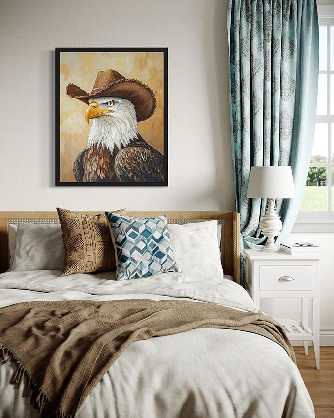 Bald Eagle Cowboy Art Print Poster Wall Art, Western Country Farmhouse Wild West for Bedroom, Bathroom, Living Room Art Decor 58 (Bald Eagle, 16 x 20 inches, Black Frame)