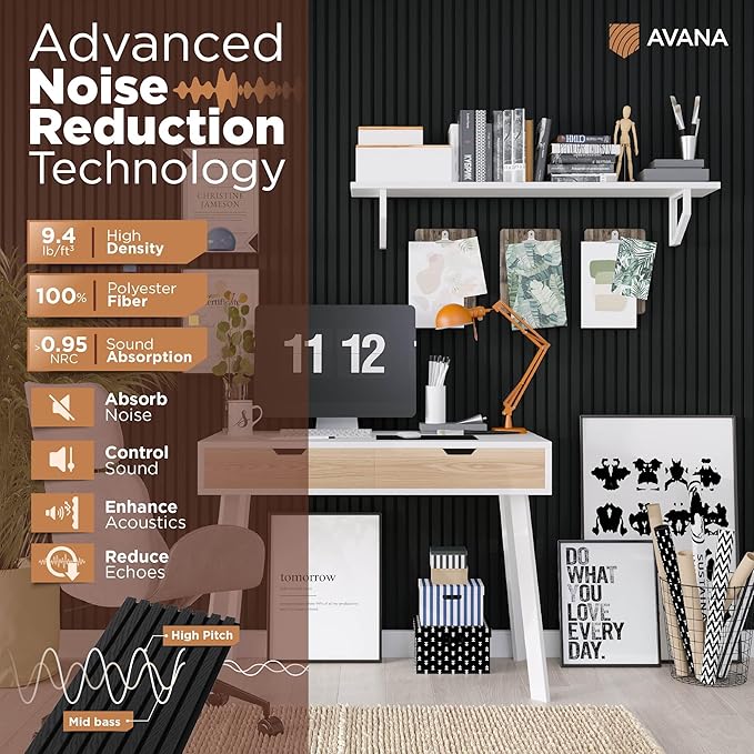 Avana Acoustic Wood Wall Panels – 94.4 X 12.6 Inch Black Oak Acoustic Panels 4 PCs – Wall Panels For Interior Wall Decor For Homes, Offices, Studios – Sturdy And Durable Wood Panels For Wall