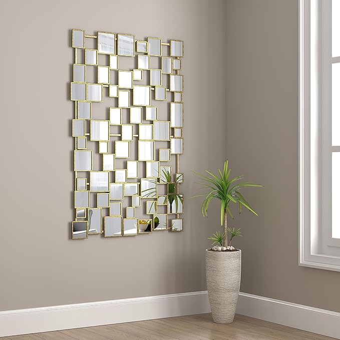 Large Modern Accent Wall Mirror for Living Room Gold 45×30 Inch Metal Framed Decorative Mirror for Entryway Bedroom Home Decor
