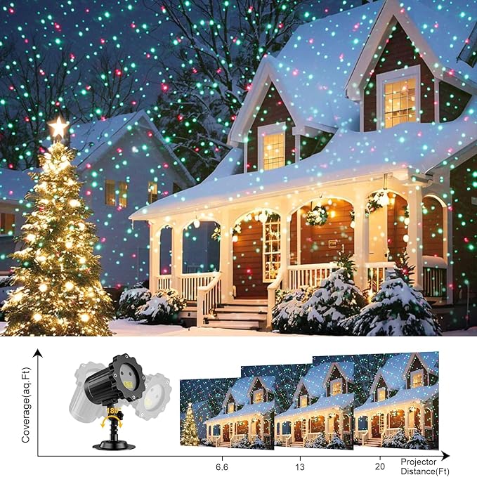 Christmas Projector Lights Outdoor, Holiday Laser Light With Remote Control, Moving RGB Projector for House Garden Yard