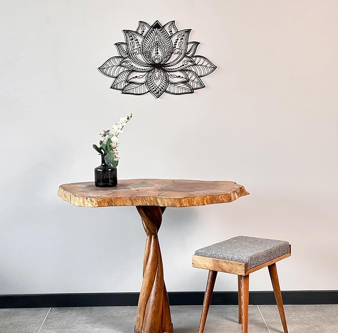 Colorfull Worlds Mandala Metal Wall Decor, Lotus Flower Meditation Room Decor, Minimalist Zen Garden Bohemian Gift for New Year (36" x 23" | 91 x 59 cm, Black)