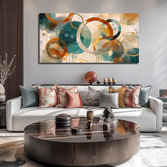 CANEITO Abstract Wall Art for Living Room, Circle Canvas Wall-Decor for Bedroom, Geometric Print Artwork, Size 48 x 24 Inches