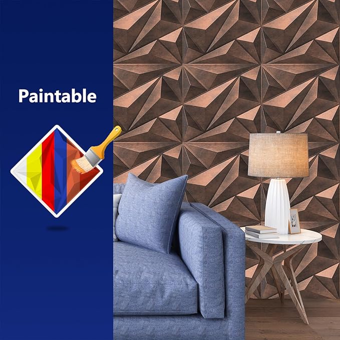 Art3dwallpanels PVC 3D Wall Panel Diamond for Interior Wall Décor, Wall Decor PVC Panel, 3D Textured Wall Panels, Pack of 12 Tiles, Antique Copper