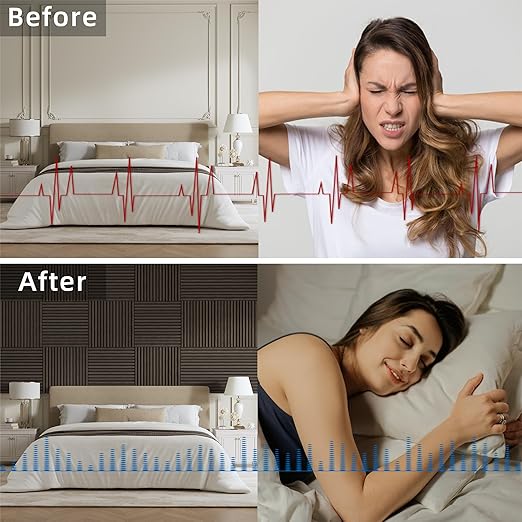 Casaphoria Acoustic Wall Panels, 4 PCS 23.6"x23.6", 3D Soundproof Wall Panels, Wood Slat Wall Panels for Home Office & Accent Walls, Walnut