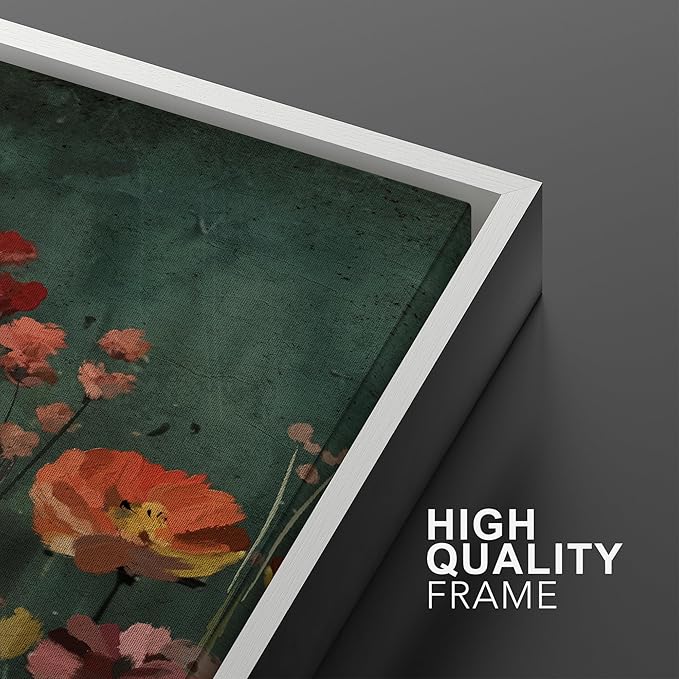 MUDECOR Framed Wall Art Print Set Vintage Wildflower Meadow with Colorful Blooms Illustrations Modern Art Boho Decorative Colorful Chic for Living Room, Bedroom, Office - 16"x24"x3 White