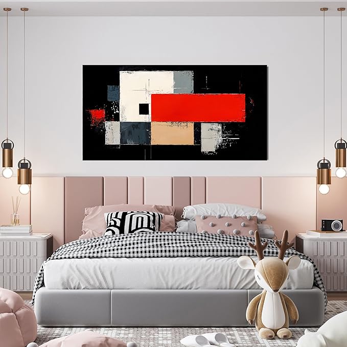 Abstract Wall Art Decor Wall Art Pictures for Living Room Abstract Canvas Art Wall Decor Black and White Wall Art Prints Artwork for Walls Modern Red Wall Art Decorations Home Office Decor 20" X 40"