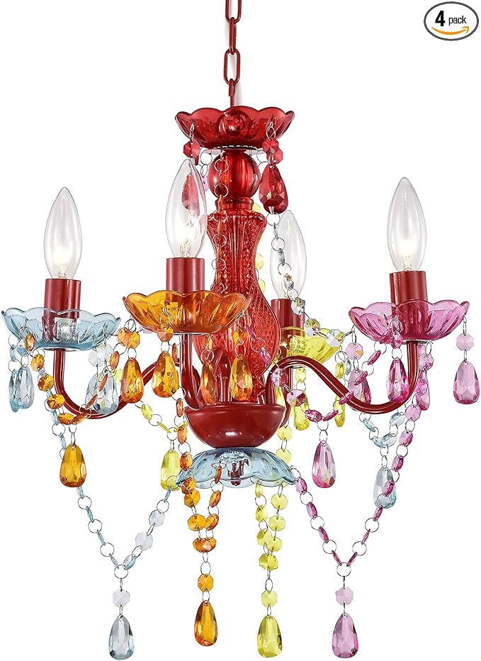 LaLuLa Mini Crystal Chandelier Lighting Colorful Chandeliers Small 4 Light Chandelier with Multicolor Acrylic Crystals Pendant Light Fixtures