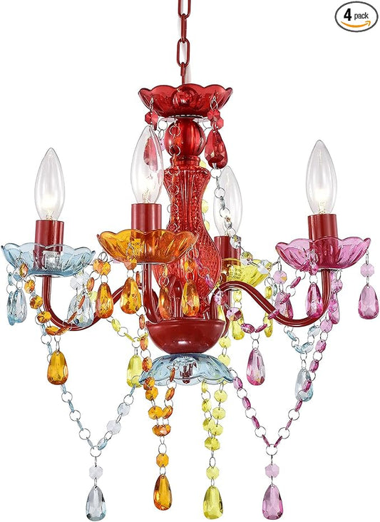 LaLuLa Mini Crystal Chandelier Lighting Colorful Chandeliers Small 4 Light Chandelier with Multicolor Acrylic Crystals Pendant Light Fixtures