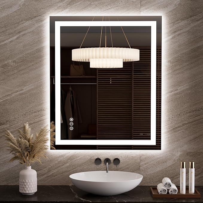 LOAAO 35.4"x29.9" LED Mirror for Bathroom, Lighted Bathroom Mirror with Lights, Anti-Fog, Dimmable, Memory Function, Easy to Install, Clear Reflection