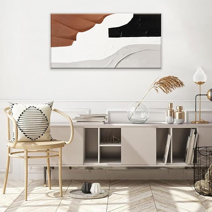 Canvas Art Wall Decor Artwork Black And White Geometric Color Block Abstract Wall Decor Brown Paintings Home Modern Bedroom Art Bathroom 20" X 40" Ready To Hang